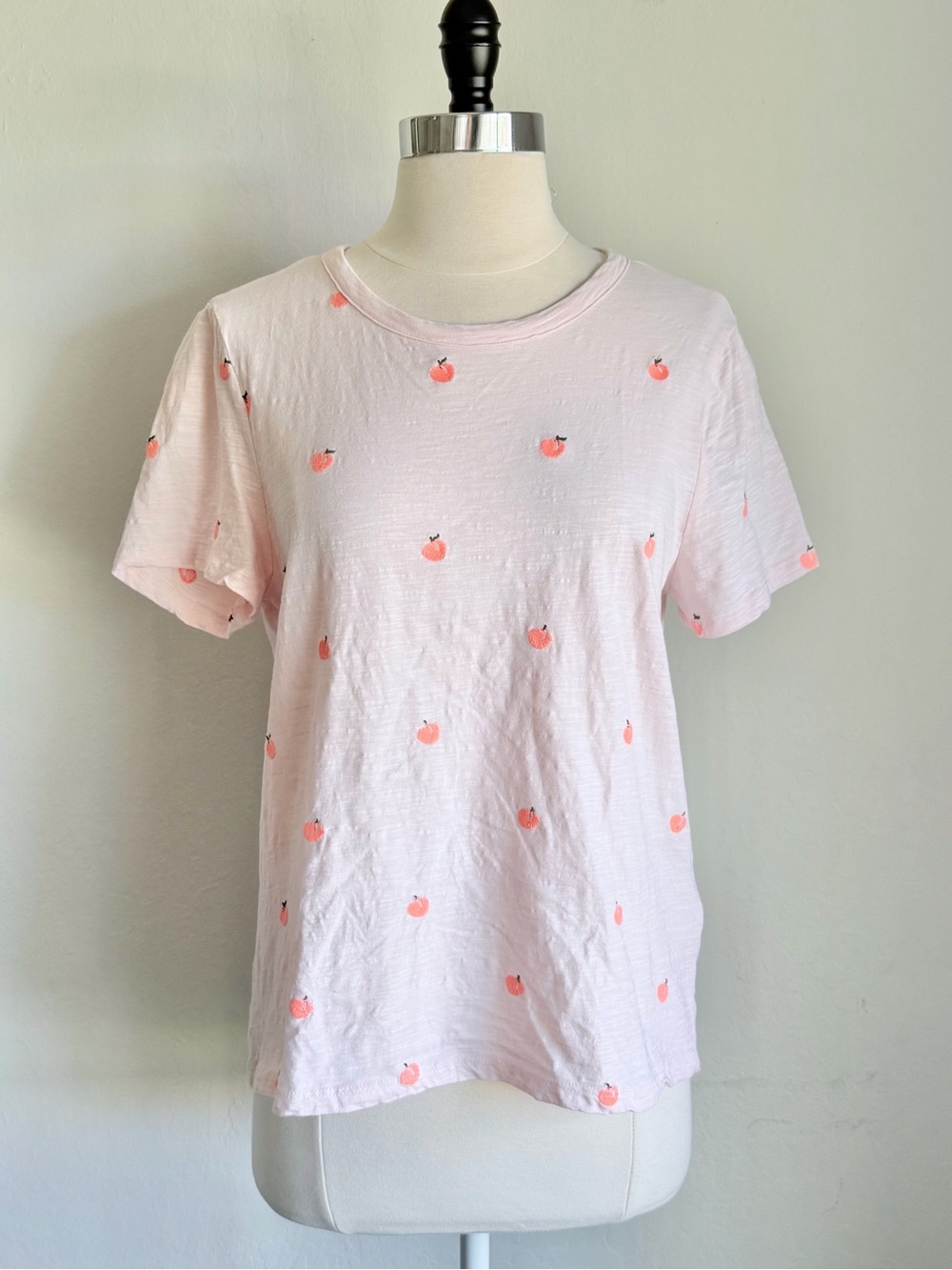 Lucky Brand Cotton Crewneck Short Sleeve Peach Embroidered Tee Shirt Lt Pink M